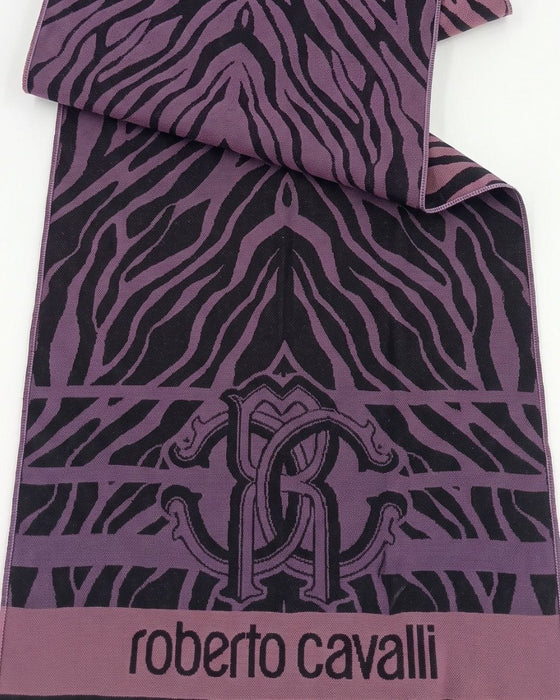 Roberto Cavalli ESZ057 03000 Purple Wool Blend Tiger Print Mens Scarf
