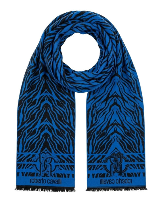 Roberto Cavalli ESZ057 04505 Turquoise Wool Blend Tiger Print Mens Scarf