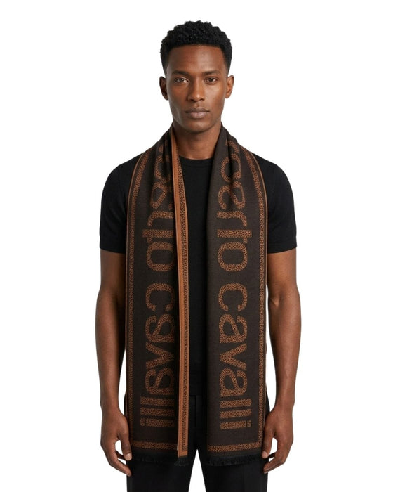 Roberto Cavalli ESZ058 01500 Orange Wool Blend Signature Mens Scarf