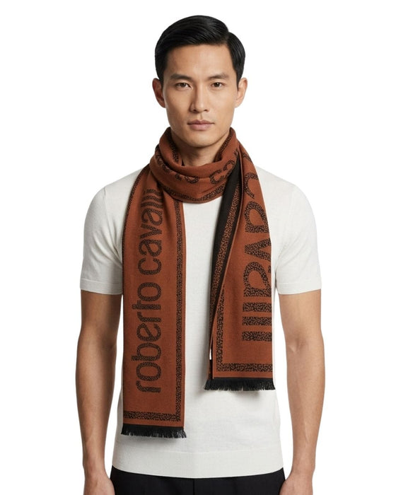 Roberto Cavalli ESZ058 01500 Orange Wool Blend Signature Mens Scarf