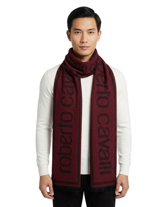 Roberto Cavalli ESZ058 02000 Red Wool Blend Signature Mens Scarf