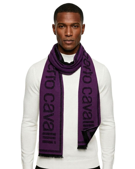 Roberto Cavalli ESZ058 03000 Purple Wool Blend Signature Mens Scarf