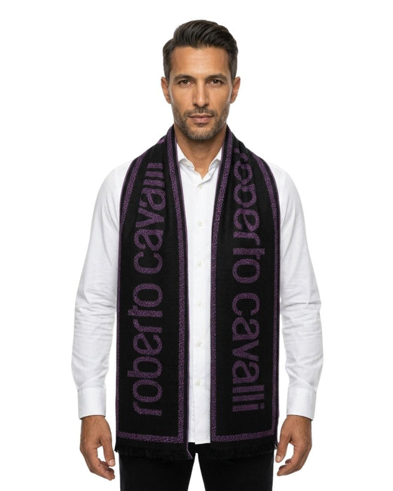 Roberto Cavalli ESZ058 03000 Purple Wool Blend Signature Mens Scarf