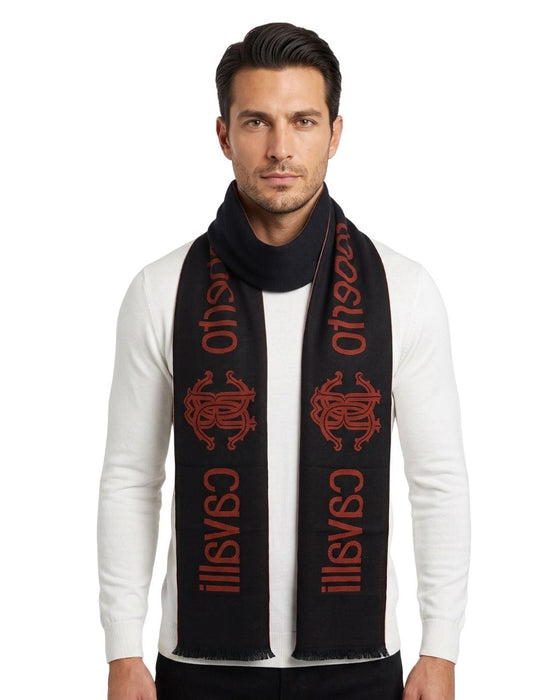 Roberto Cavalli ESZ061 01500 Orange Wool Blend Signature Mens Scarf