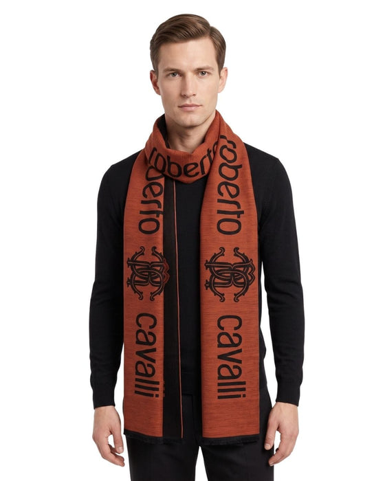 Roberto Cavalli ESZ061 01500 Orange Wool Blend Signature Mens Scarf