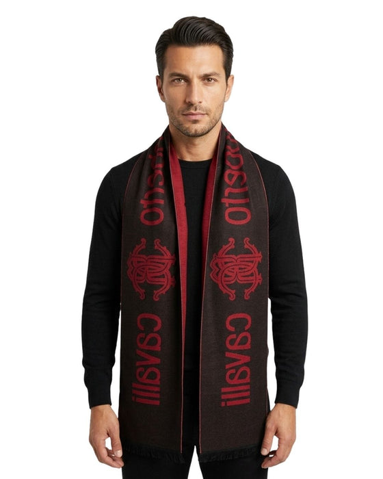 Roberto Cavalli ESZ061 02000 Red Wool Blend Signature Mens Scarf