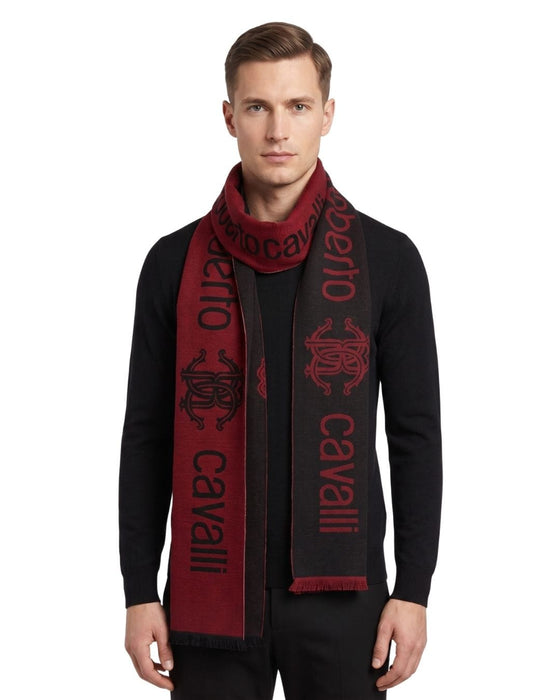 Roberto Cavalli ESZ061 02000 Red Wool Blend Signature Mens Scarf