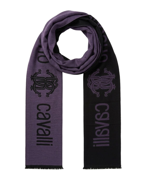 Roberto Cavalli ESZ061 03000 Purple Wool Blend Signature Mens Scarf