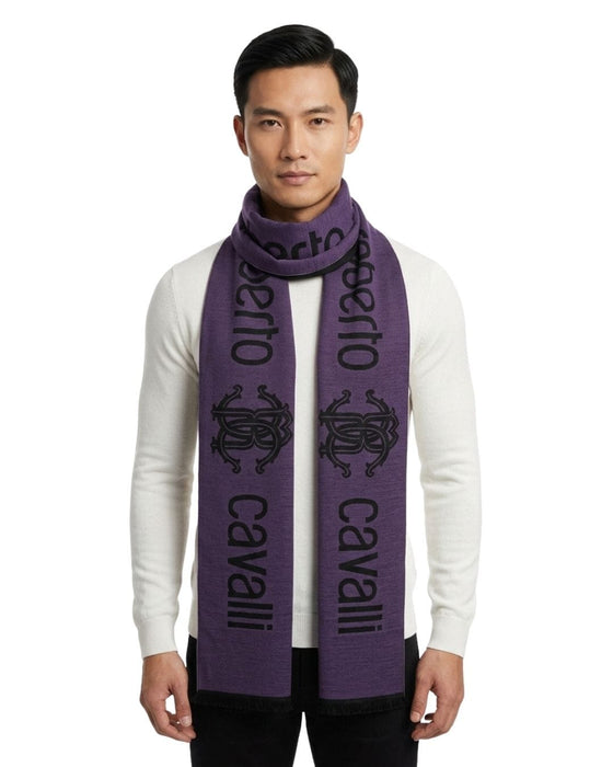 Roberto Cavalli ESZ061 03000 Purple Wool Blend Signature Mens Scarf