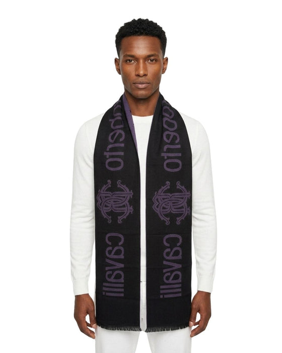 Roberto Cavalli ESZ061 03000 Purple Wool Blend Signature Mens Scarf
