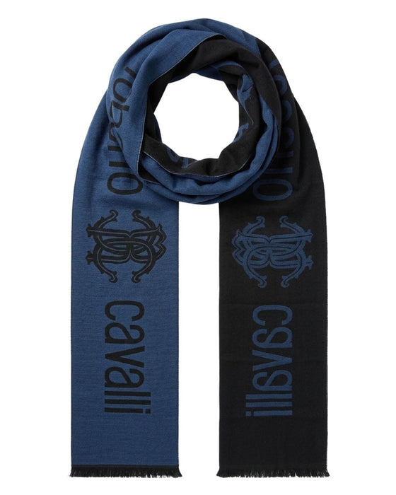 Roberto Cavalli ESZ061 04500 Blue Wool Blend Signature Mens Scarf