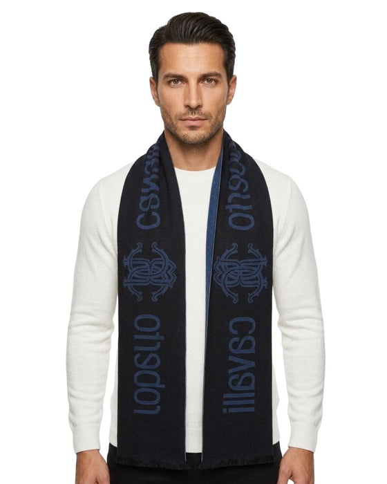 Roberto Cavalli ESZ061 04500 Blue Wool Blend Signature Mens Scarf