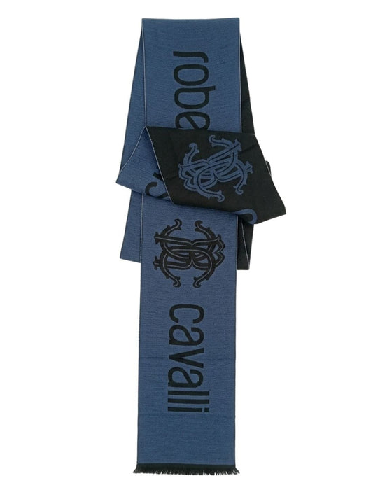 Roberto Cavalli ESZ061 04500 Blue Wool Blend Signature Mens Scarf