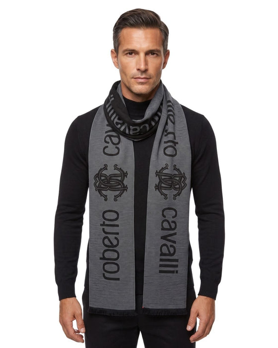 Roberto Cavalli ESZ061 05001 Grey Wool Blend Signature Mens Scarf