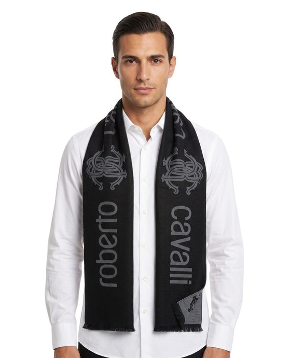 Roberto Cavalli ESZ061 05001 Grey Wool Blend Signature Mens Scarf
