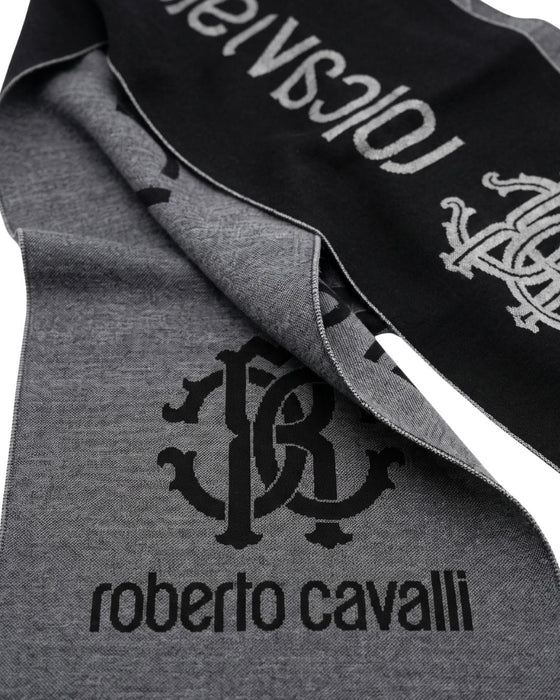 Roberto Cavalli ESZ061 05001 Grey Wool Blend Signature Mens Scarf