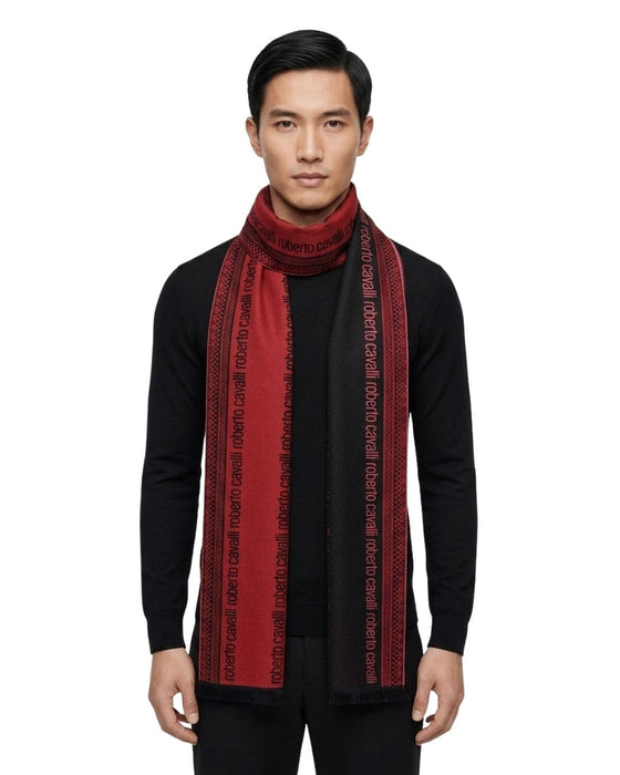 Roberto Cavalli ESZ062 02000 Red Wool Blend Signature Mens Scarf