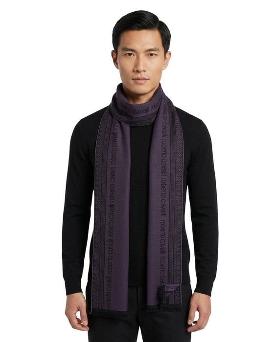 Roberto Cavalli ESZ062 03000 Purple Wool Blend Signature Mens Scarf
