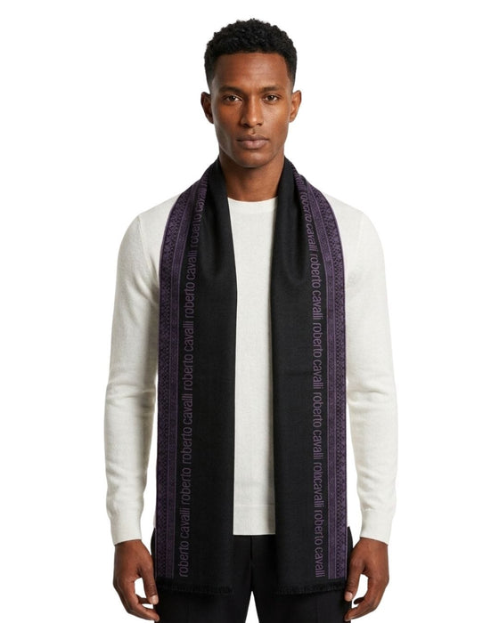 Roberto Cavalli ESZ062 03000 Purple Wool Blend Signature Mens Scarf