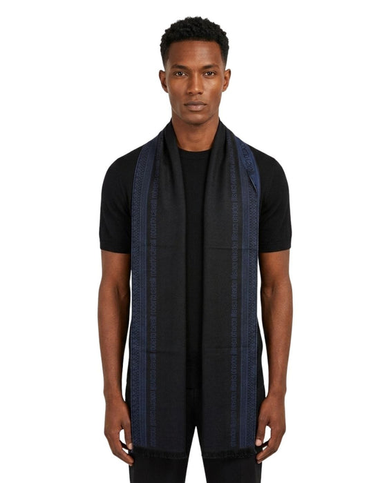 Roberto Cavalli ESZ062 04505 Navy Wool Blend Signature Mens Scarf