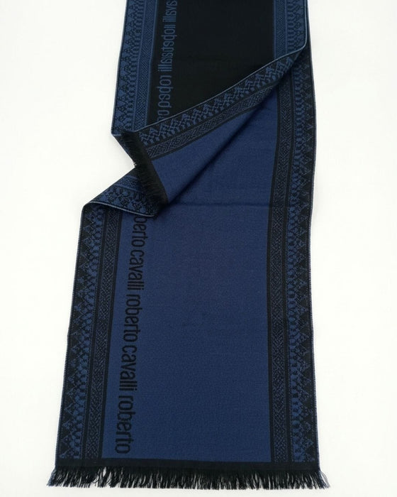 Roberto Cavalli ESZ062 04505 Navy Wool Blend Signature Mens Scarf