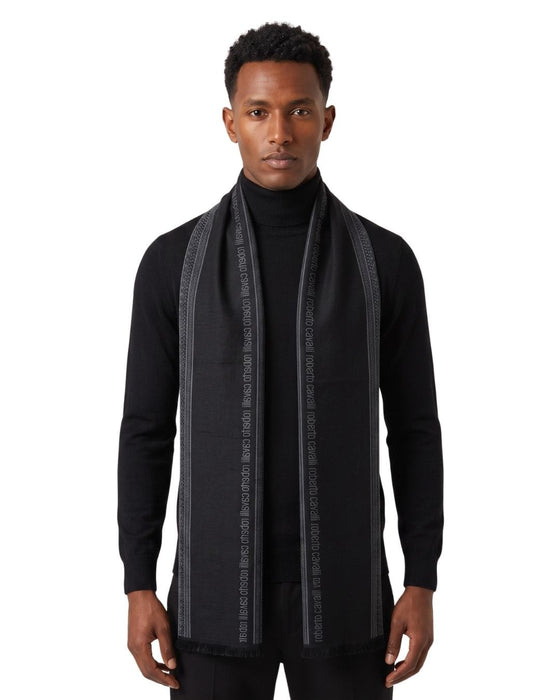 Roberto Cavalli ESZ062 05001 Grey Wool Blend Signature Mens Scarf