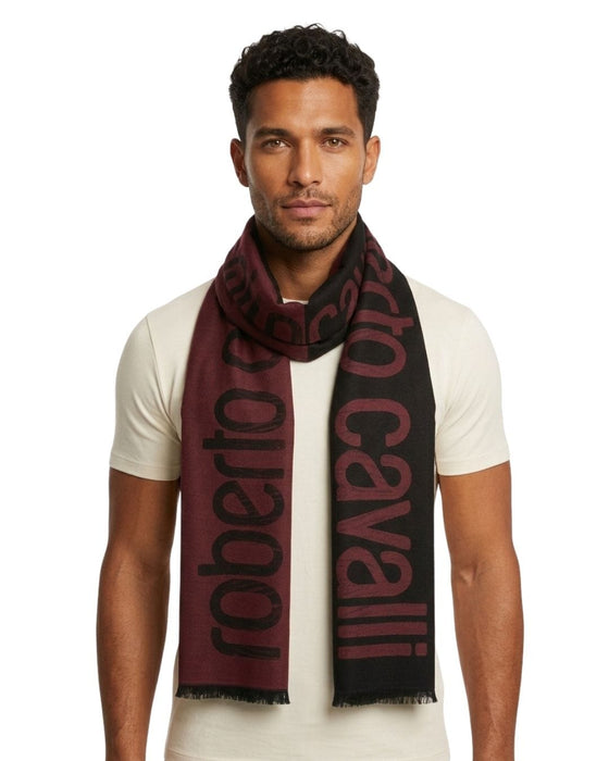 Roberto Cavalli ESZ063 02000 Red Wool Blend Signature Mens Scarf