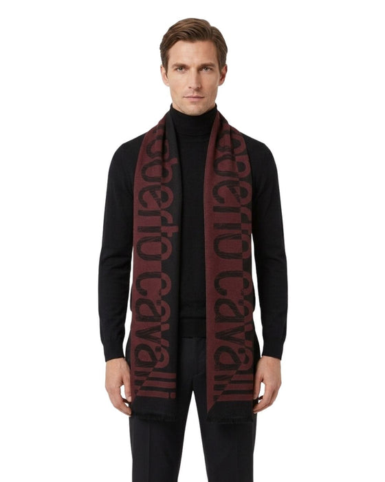 Roberto Cavalli ESZ063 02000 Red Wool Blend Signature Mens Scarf