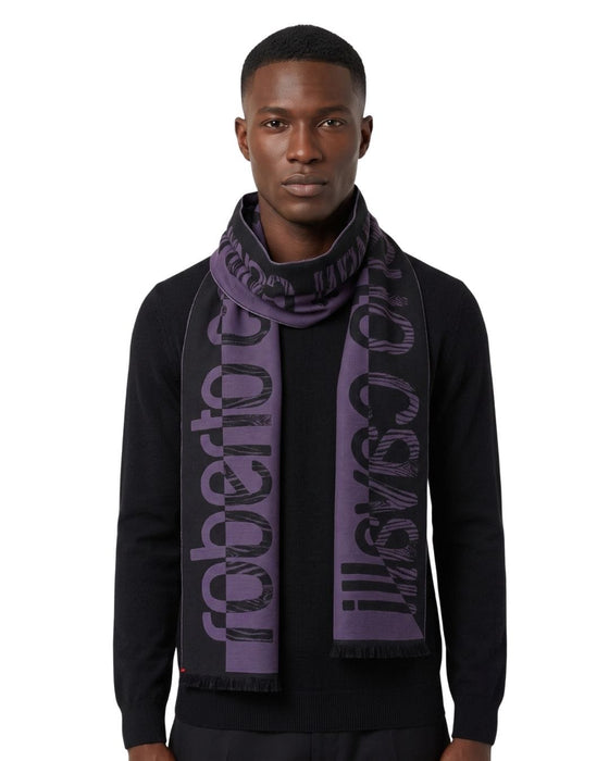 Roberto Cavalli ESZ063 03000 Purple Wool Blend Signature Mens Scarf