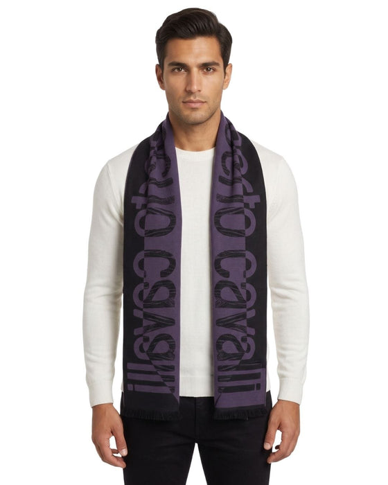 Roberto Cavalli ESZ063 03000 Purple Wool Blend Signature Mens Scarf