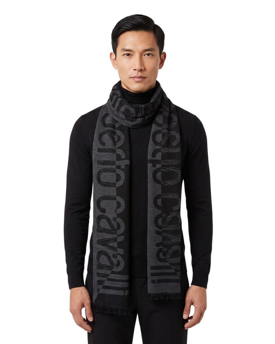 Roberto Cavalli ESZ063 05001 Grey Wool Blend Signature Mens Scarf
