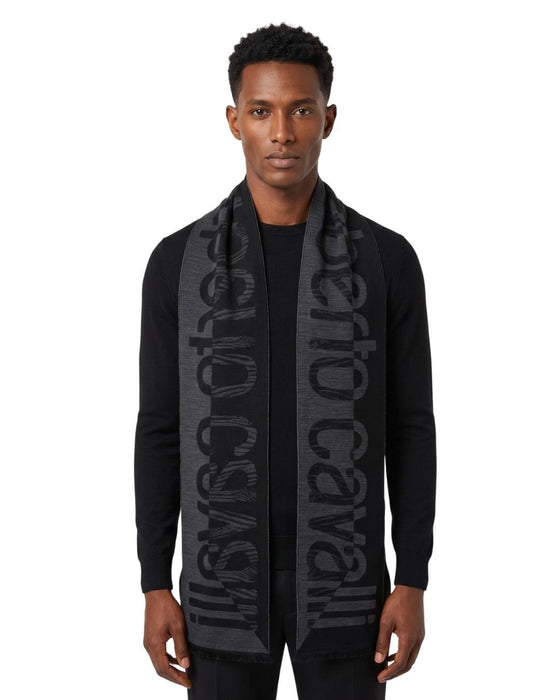 Roberto Cavalli ESZ063 05001 Grey Wool Blend Signature Mens Scarf