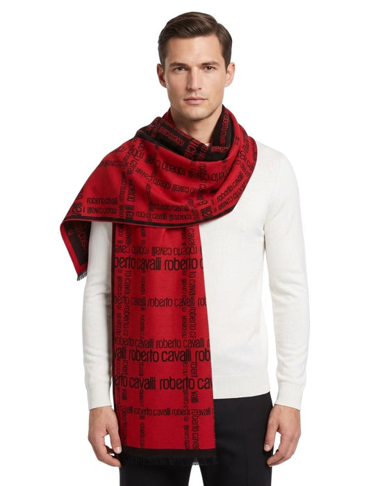 Roberto Cavalli ESZ065 01510 Red Wool Blend Signature Mens Scarf