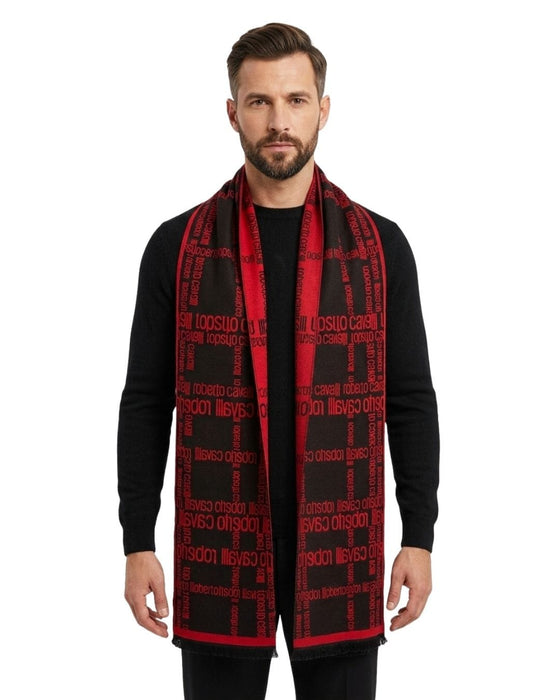 Roberto Cavalli ESZ065 01510 Red Wool Blend Signature Mens Scarf