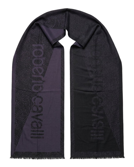 Roberto Cavalli ESZ066 04500 Navy Blue Wool Blend Signature Mens Scarf