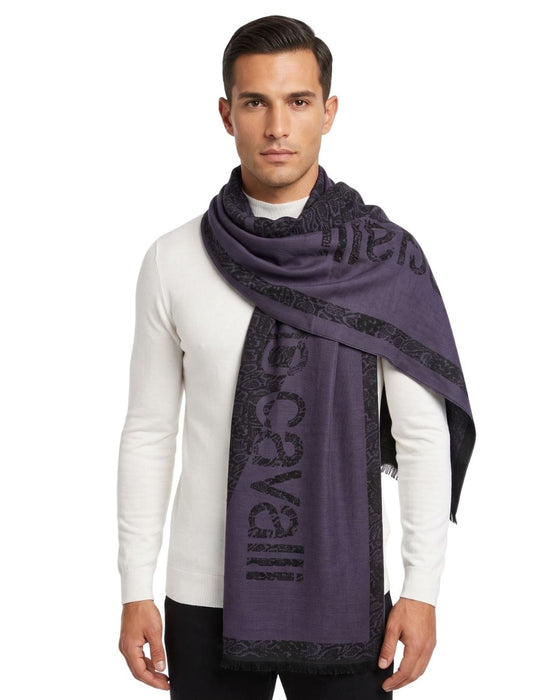 Roberto Cavalli ESZ066 04500 Navy Blue Wool Blend Signature Mens Scarf