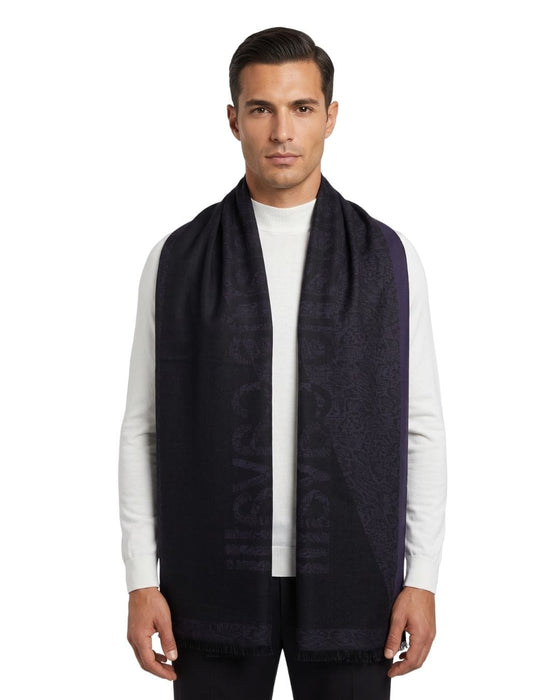 Roberto Cavalli ESZ066 04500 Navy Blue Wool Blend Signature Mens Scarf