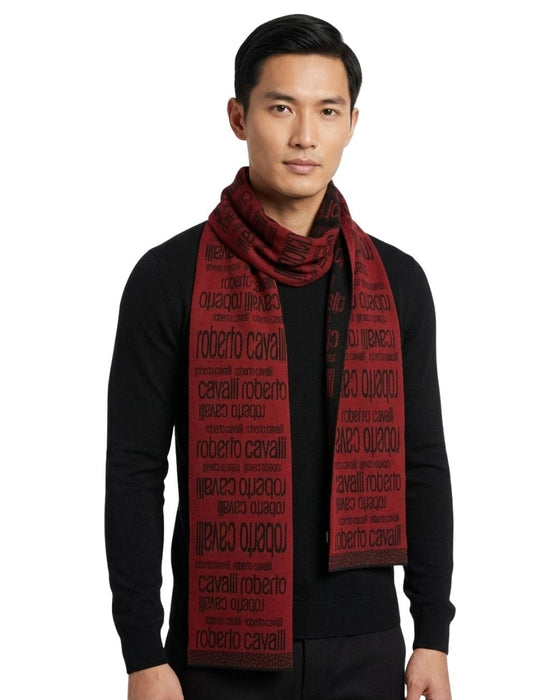 Roberto Cavalli ESZ068 02000 Red Wool Blend Signature Mens Scarf