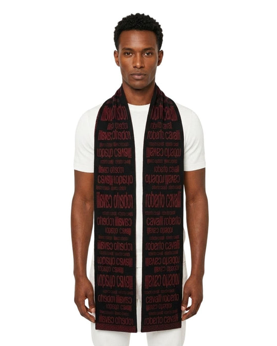 Roberto Cavalli ESZ068 02000 Red Wool Blend Signature Mens Scarf