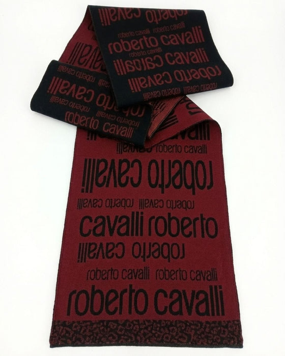 Roberto Cavalli ESZ068 02000 Red Wool Blend Signature Mens Scarf