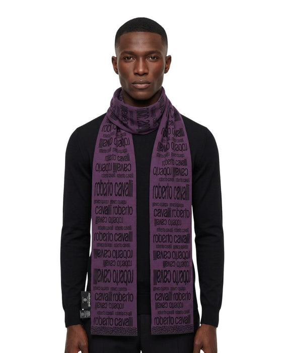 Roberto Cavalli ESZ068 03000 Purple Wool Blend Signature Mens Scarf
