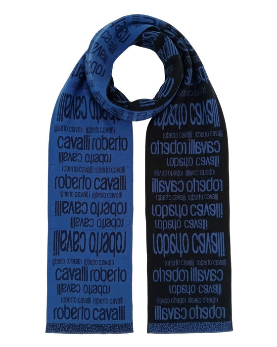 Roberto Cavalli ESZ064 LU053 Blue/Black Wool Blend Mens Scarf