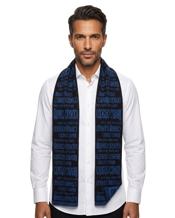 Roberto Cavalli ESZ064 LU053 Blue/Black Wool Blend Mens Scarf