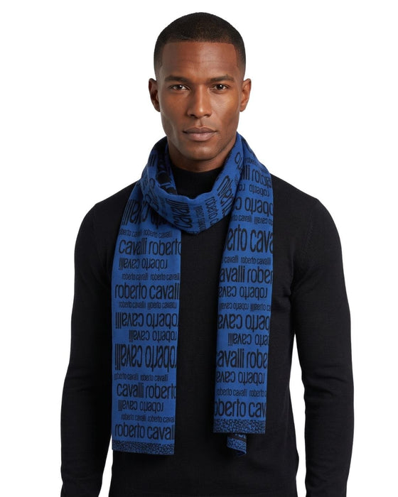 Roberto Cavalli ESZ064 LU053 Blue/Black Wool Blend Mens Scarf