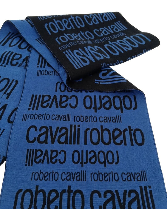 Roberto Cavalli ESZ064 LU053 Blue/Black Wool Blend Mens Scarf