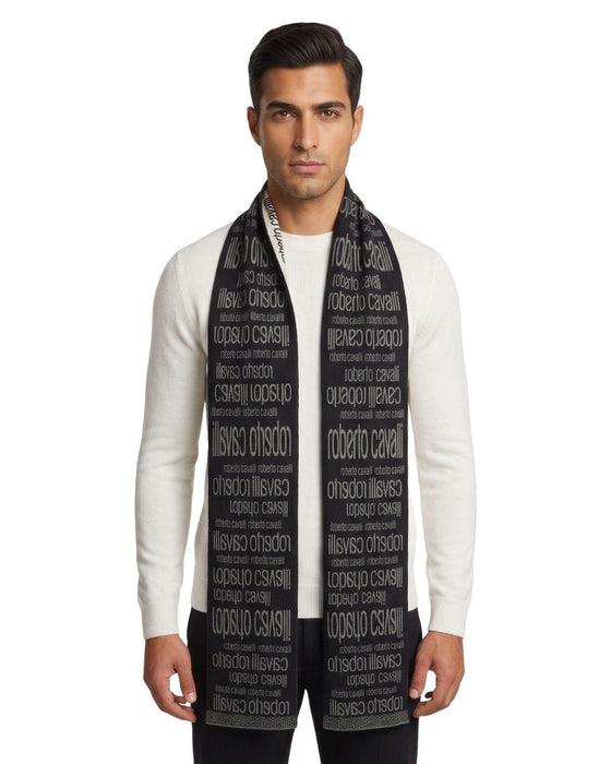Roberto Cavalli ESZ064 LU053 Grey/Black Wool Blend Mens Scarf