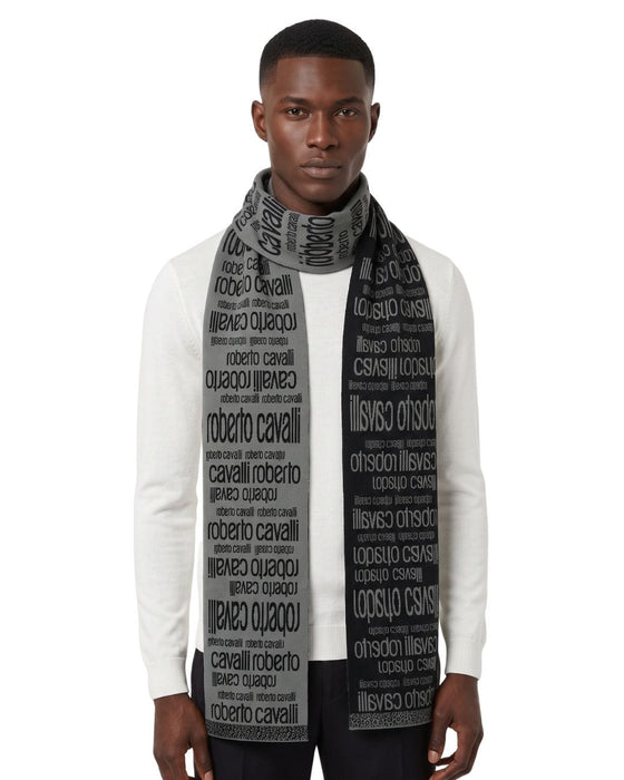 Roberto Cavalli ESZ064 LU053 Grey/Black Wool Blend Mens Scarf