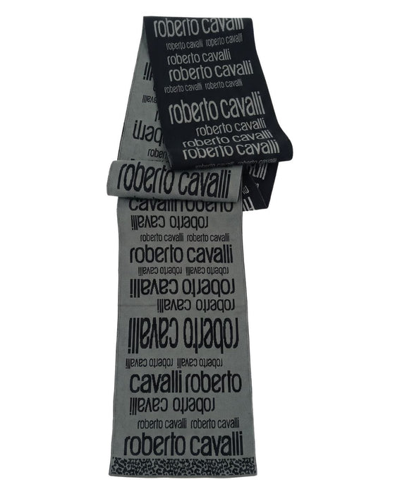 Roberto Cavalli ESZ064 LU053 Grey/Black Wool Blend Mens Scarf