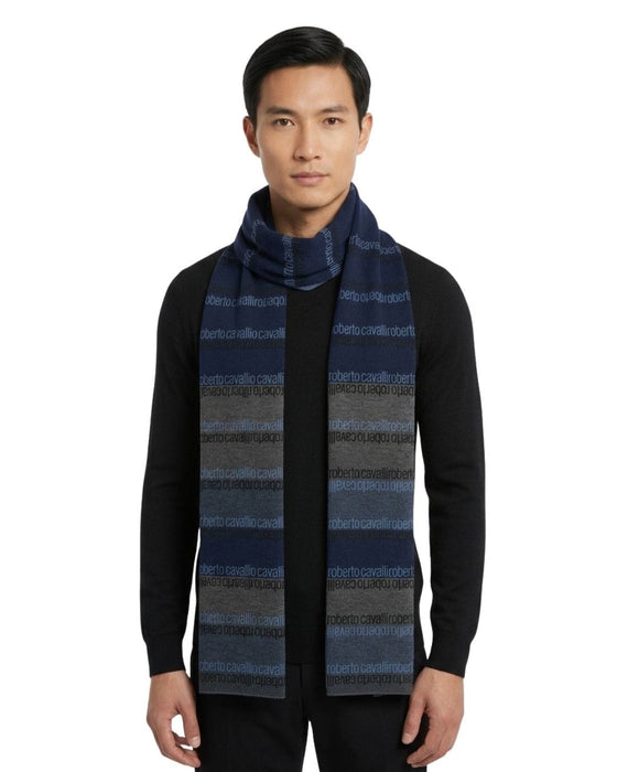 Roberto Cavalli blue Wool Blend Scarf