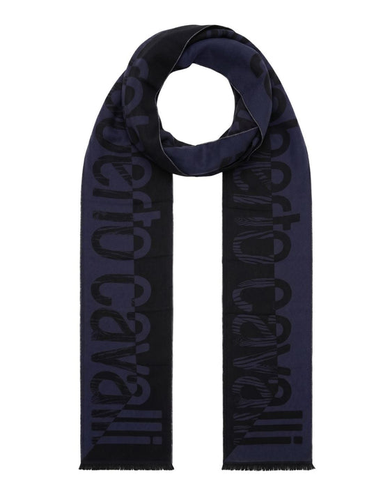 Roberto Cavalli Black and Navy Wool Blend Scarf